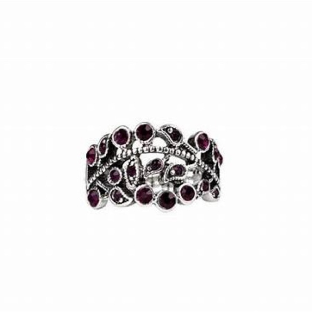 *Silver and purple rhinestones leafy pattern ring.